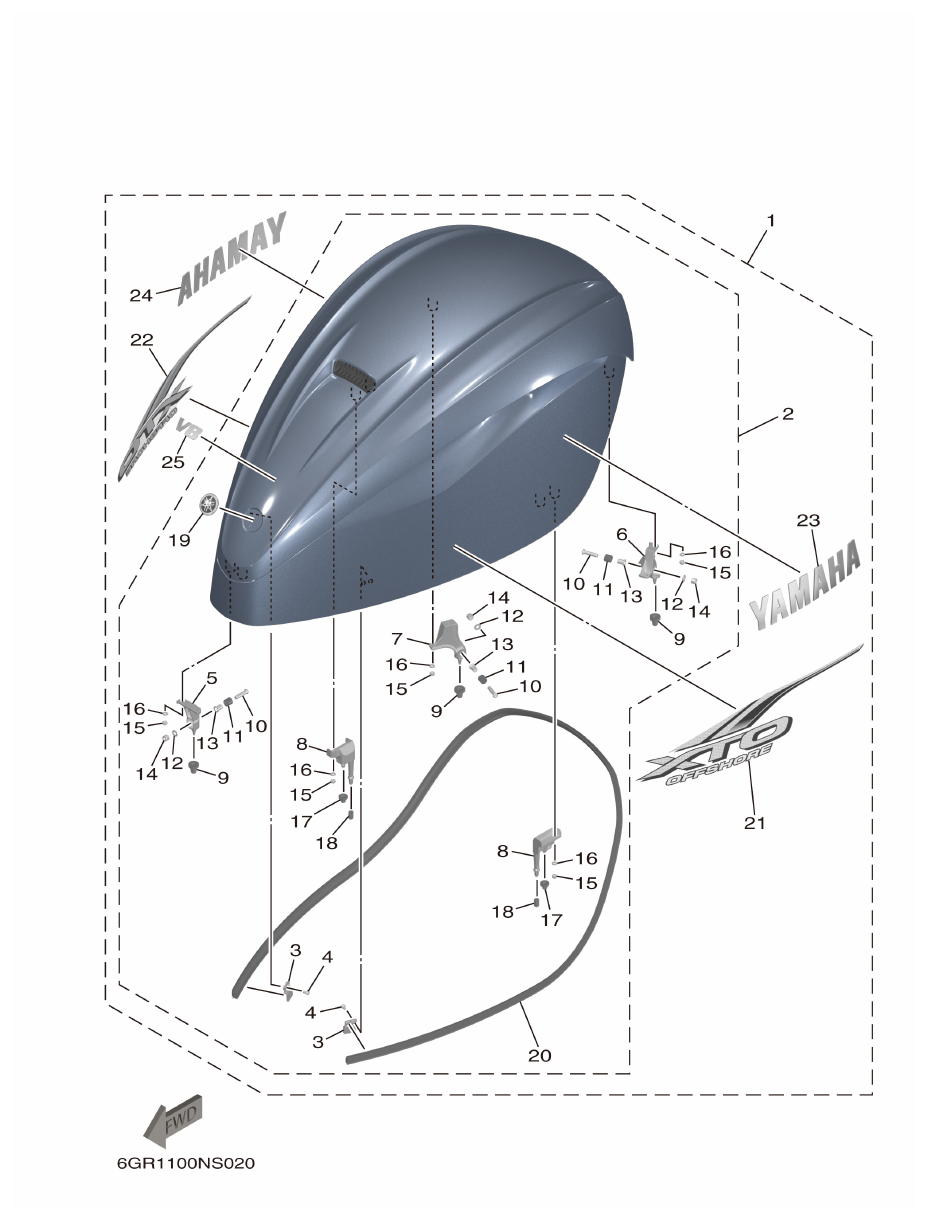 Yamaha XF425NSA2, XF425NSA7 TOP COWLING 1 parts diagram